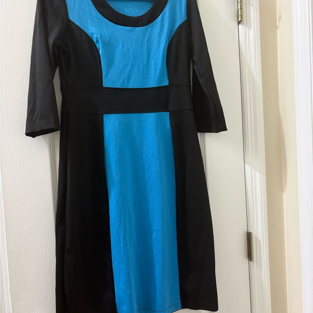 Colleen Lopez Black and Bright Blue Fit-and-Flare Dress